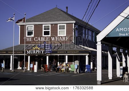 Halifax, Nova Scotia, September 23, 2015 -- Photo of the Cable Wharf Restaurant and tourist outlet in Halifax, Nova Scotia on a bright sunny day in September