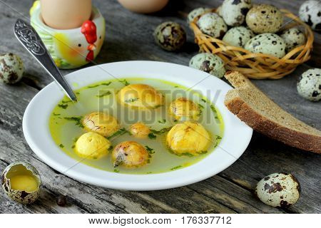 Soup with egg yolks in a rustic style