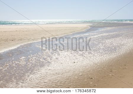Incredible view of Costa Calma beach, blue lagoon. Playa Barca, Fuerteventura, Canary islands, Spain