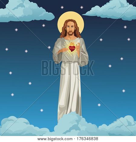 jesus christ sacred heart night background vector illustration eps 10