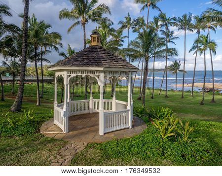 A gazebo along the beautiful east coastline of Kauai near Kapa'a.
