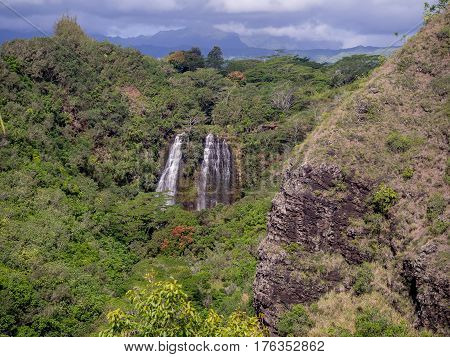 Opaekaa Falls waterfall in Kauai Hawaii USA