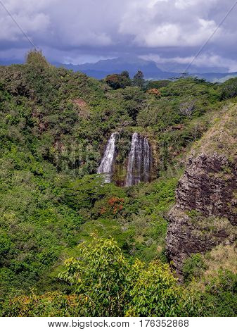 Opaekaa Falls waterfall in Kauai Hawaii USA