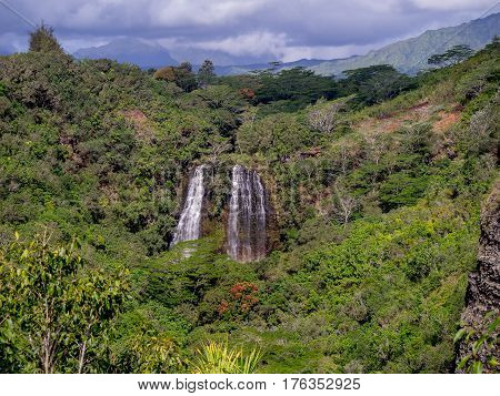 Opaekaa Falls waterfall in Kauai Hawaii USA