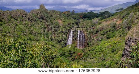Opaekaa Falls waterfall in Kauai Hawaii USA