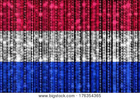 Digital flag of the netherlands with binary datastreams in red white blue