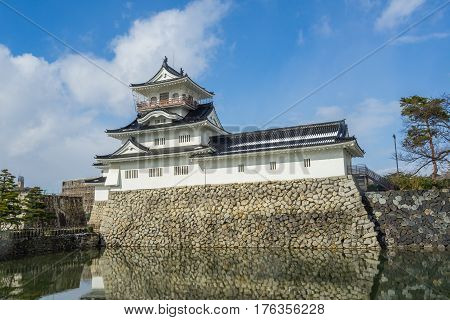 TOYAMA JAPAN - FEB 13, 2017: Toyama castle with snow in Toyama city, Japan