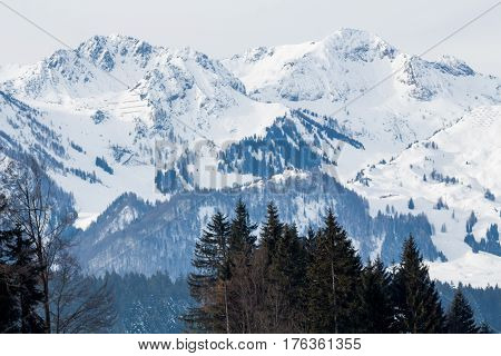 Snowy peaks in Austria in winter time