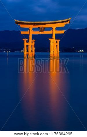 The Floating Otorii Gate At Miyajima At Dusk, Japan