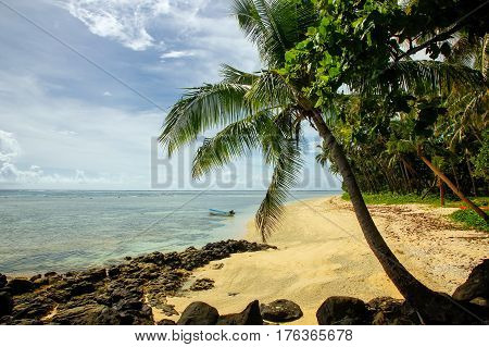 Sandy Beach In Lavena Village On Taveuni Island, Fiji