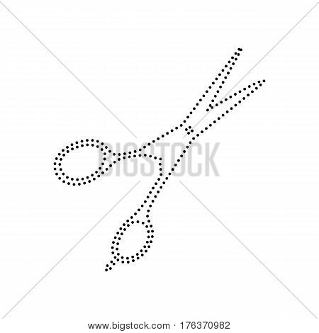 Hair cutting scissors sign. Vector. Black dotted icon on white background. Isolated.