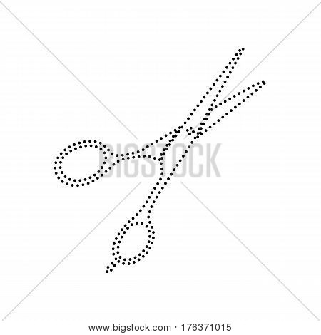 Hair cutting scissors sign. Vector. Black dotted icon on white background. Isolated.