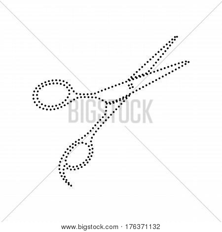Hair cutting scissors sign. Vector. Black dotted icon on white background. Isolated.
