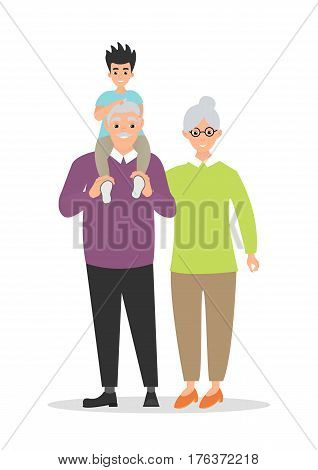 Grandparents with grandson. Vector illustration in cartoon style.