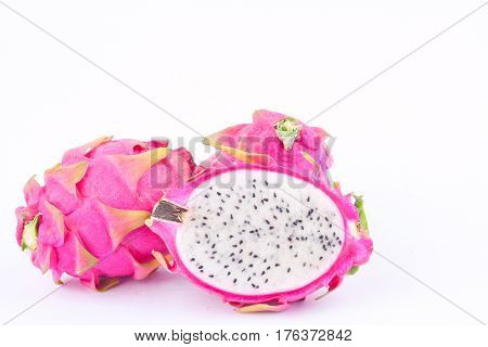 dragon fruit (dragonfruit) or pitaya on white background healthy dragonfruit organic  food isolated