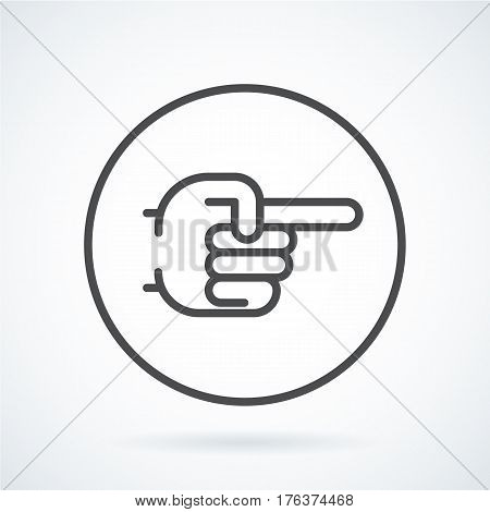 Black flat simple icon style line art. Outline symbol with stylized image of a gesture hand of a human forefinger, pointer in circumference. Stroke vector logo mono linear pictogram web graphics.