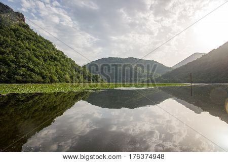 Lake Shkod also called Scutari, Skadar and Shkodra lies on the border of Albania and Montenegro, the largest lake in the Southern Europe