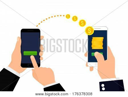 Banking payment app. Sending and receiving money. Vector illustration isolated on white background. Flat design.