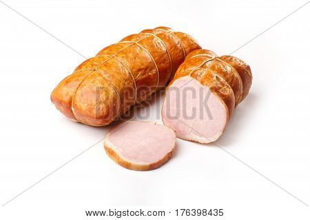 balyk on a white background. dried meat. beef, pork