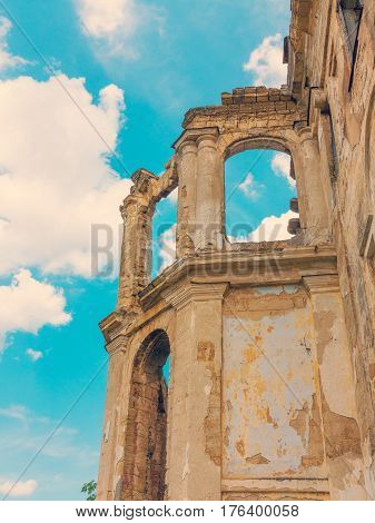 Ruins Of An Ancient House In Odessa, Ukraine. Historic Building Destroyed By Vandals Of The Proletar