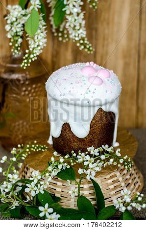 Easter cake with white glaze. Selective focus