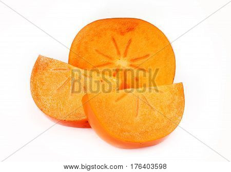 Persimmon Sharon close up isolated on white background