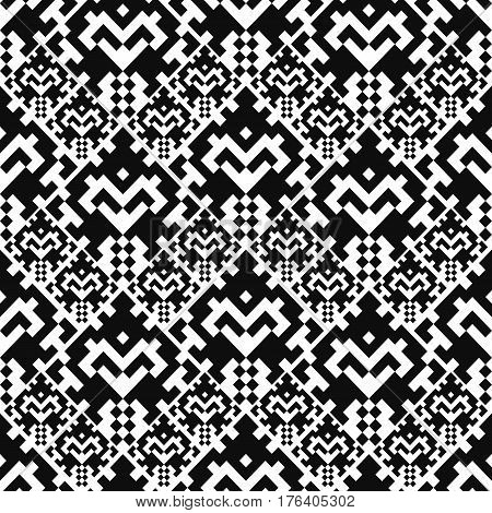 Seamless pattern with american indian style. Embroidery plaid. Dotted navajo background. Textile geo print. Tribal swatch.