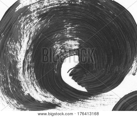 VERY hight resolution. Geometric graffiti abstract background. Wallpaper with oil canvas stroke effect. Black acrylic paint stroke texture on white paper. Scattered art. Macro image. Hand made grunge