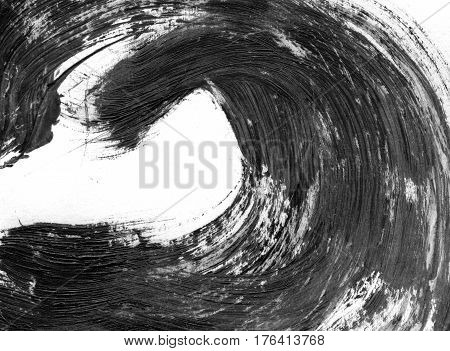 VERY hight resolution. Geometric graffiti abstract background. Wallpaper with oil canvas stroke effect. Black acrylic paint stroke texture on white paper. Scattered art. Macro image. Hand made grunge