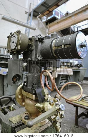 St. Petersburg Russia - February 13 2010: The Armalit factory produces ship armature for shipbuilding companies. Ship pump on assembly bench