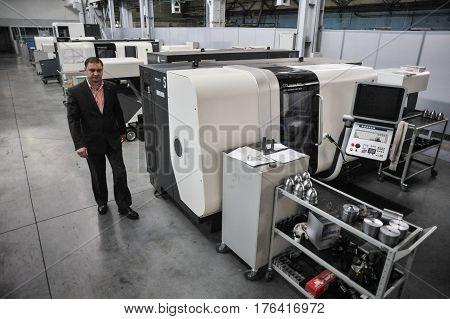 St. Petersburg Russia - February 13 2010: The Armalit factory produces ship armature for shipbuilding companies. Modern CNC machines