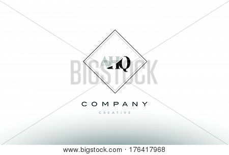 Ahq A H Q Retro Vintage Rhombus Simple Black White Alphabet Letter Logo