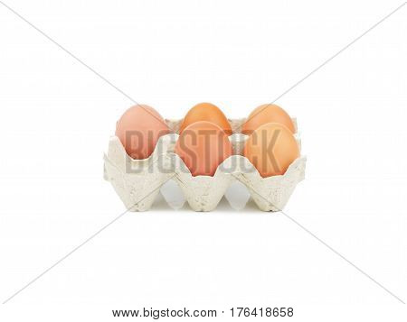 Organic eggs in paperboard egg cartons isolated on white