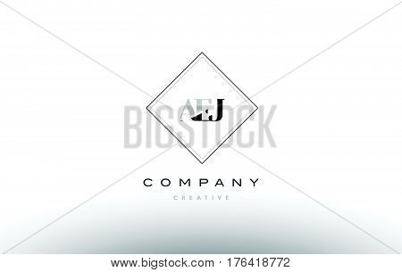 Aej A E J Retro Vintage Rhombus Simple Black White Alphabet Letter Logo