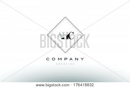 Ahc A H C Retro Vintage Rhombus Simple Black White Alphabet Letter Logo