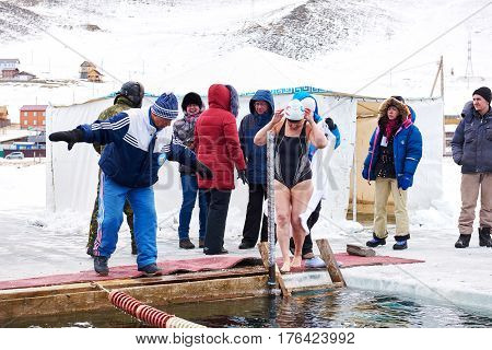 Sahyurta, Irkutsk Region, Russia - March 11.2017: Cup Of Baikal. Winter Swimming Competitions