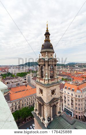 Basilica of Saint Istvan in Budapest, Hungary. Panorama of the city from the dome of the cathedral.