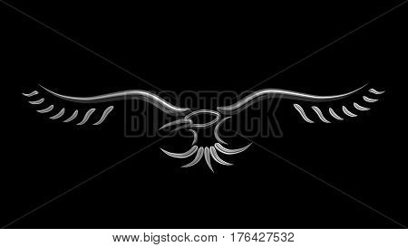 Crow raven metallic sign symbol tribal tatoo style 3d illustration render.