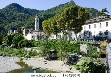 People  Sunbathing At The Beach Of Varallo Sesia Village, Italy