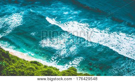 Aerial view of Nunggalan Beach near Uluwatu, Bali, Indonesia.