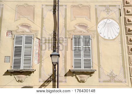 Varallo, Italy - 6 September 2015: Architecture detail of a house at Varallo Sesia village Piedmont Italy