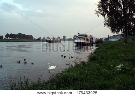 Netherlands Cuijk july 2016: Transportation over the river Maas