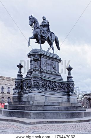 Dresden Germany- January 42017: Sculpture of John King of Saxony on Theater Square