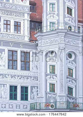 DresdenGermany-January 42017: Langer Gang (long corridor) a long arcaded open structure connects Johanneum with Georgenbau - central building of Royal Palace. It was constructed in 16th century to house horses