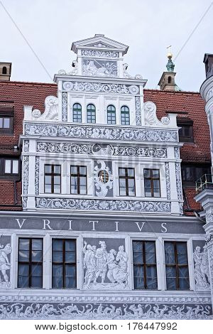 DresdenGermany-January 42017: Langer Gang (long corridor) a long arcaded open structure connects Johanneum with Georgenbau - central building of Royal Palace. It was constructed in 16th century to house horses