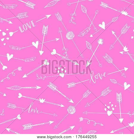 Handdrawn Arraws Seamless Pattern. Vector Pink Romantic Background