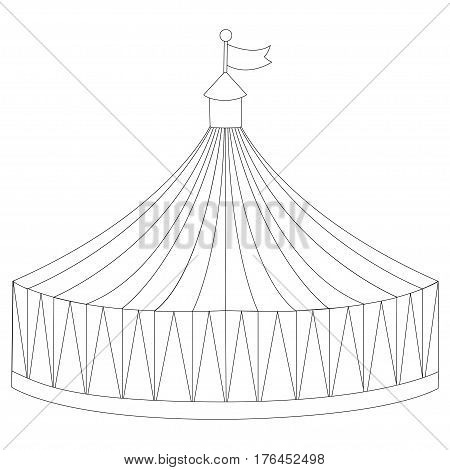 Outline element for coloring book. Illustration circus stripe tent isolated on white background - vector illustration