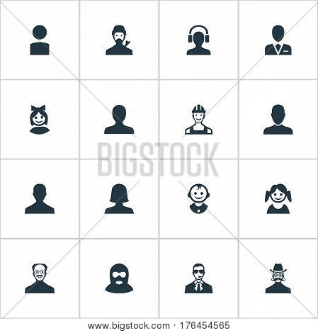 Vector Illustration Set Of Simple Avatar Icons. Elements Moustache Man, Felon, Whiskers Man And Other Synonyms Felon, Bodyguard And Small.