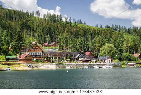 NAMESTOVO SLOVAKIA - JULY 28: Summer resort on water reservoir Oravska priehrada on July 28. 2016 in Namestovo