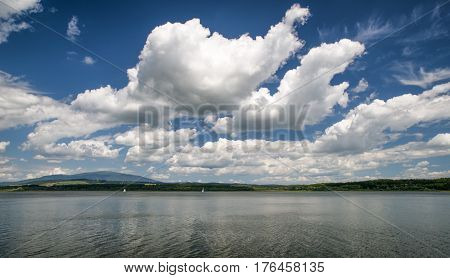 Water reservoir Oravska priehrada Slovakia. Landscape and cloudscape